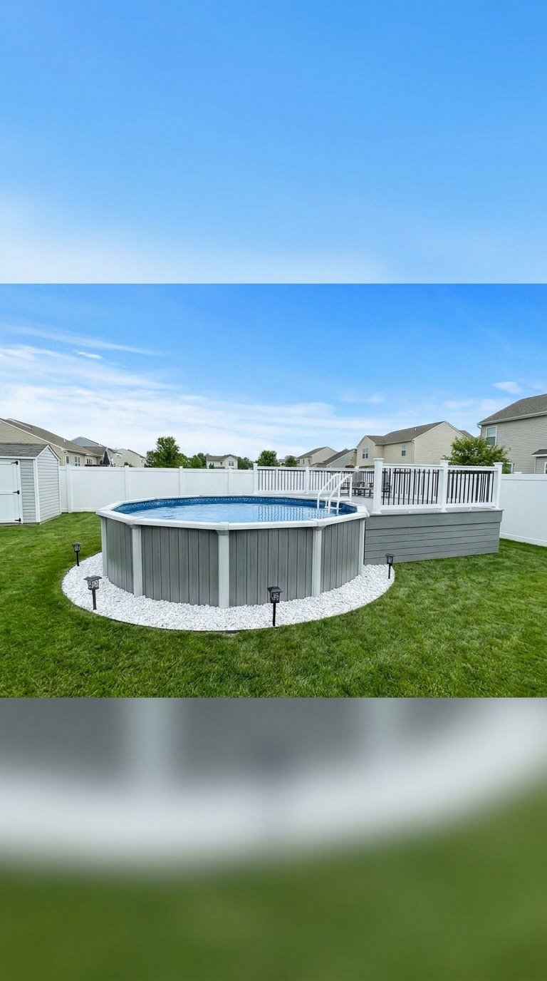 piscine grise jardin ouvert