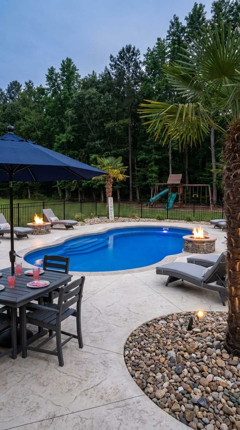 piscine libre palmiers feux exterieur