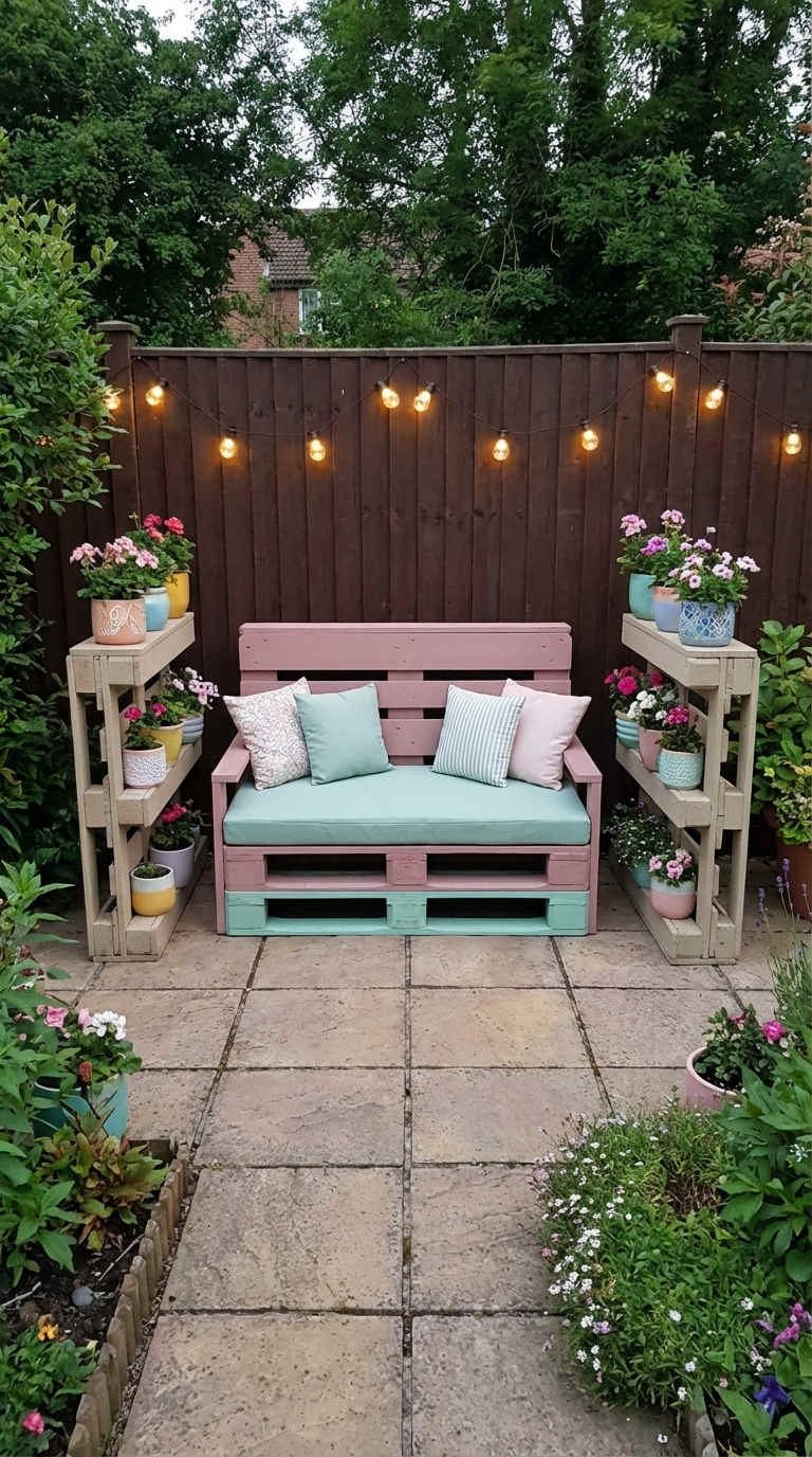 terrasse palette pastel menthe rose guirlande
