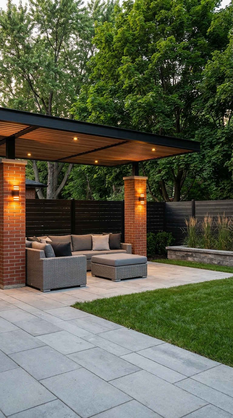 terrasse pergola noire spots encastres