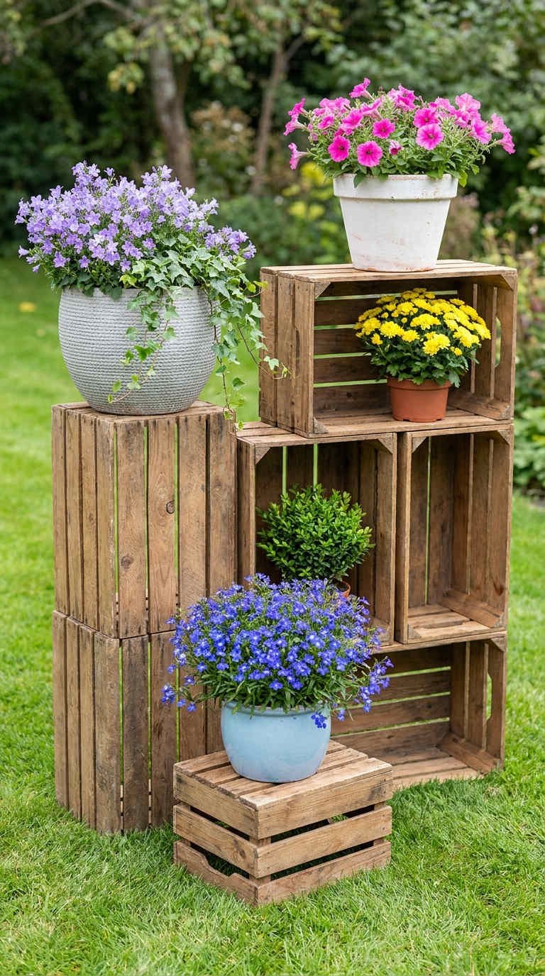 caisses bois support pots