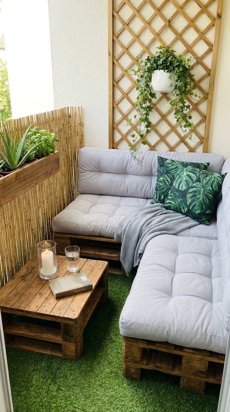 canape palettes treillage gazon balcon