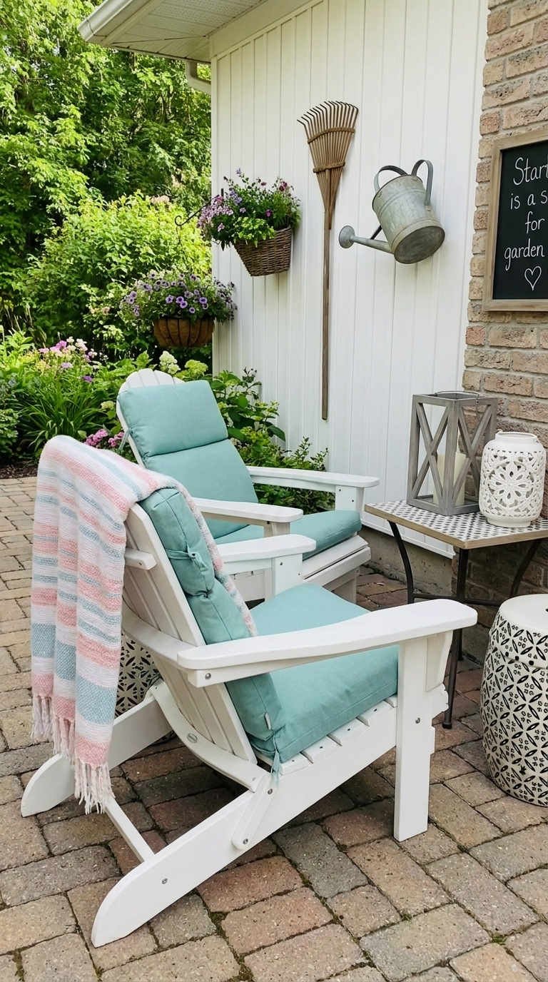 jardin fauteuils pastel coin lecture