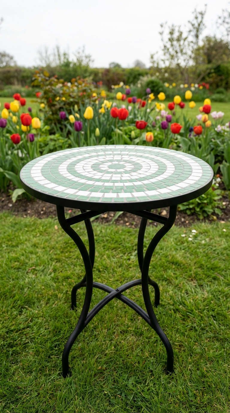 table mosaique verte blanche tulipes printemps