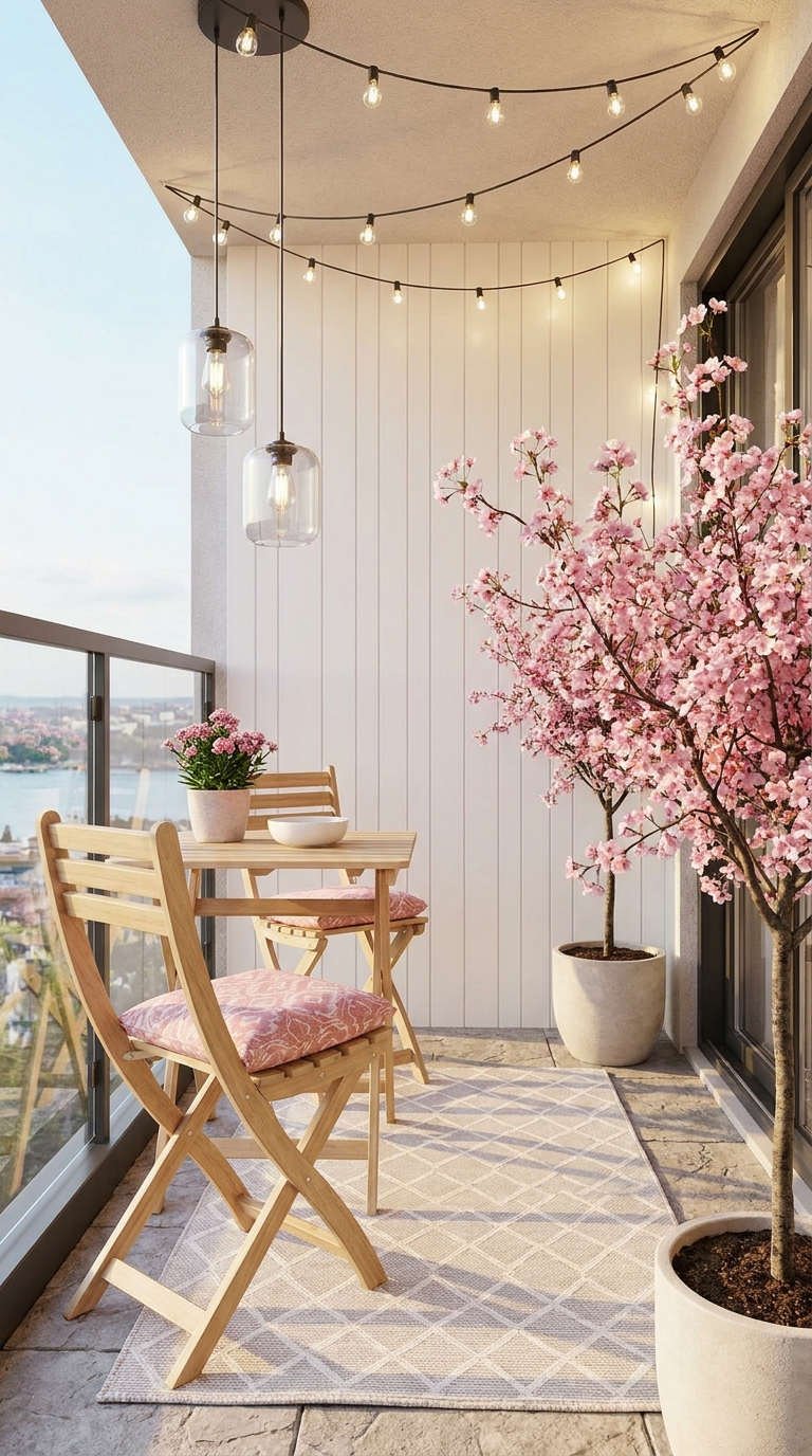 balcon romantique table bistrot cerisier