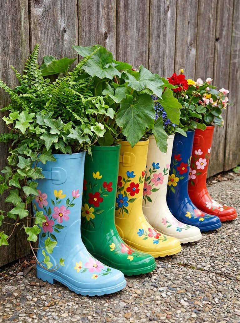 bottes pluie jardinieres peintes