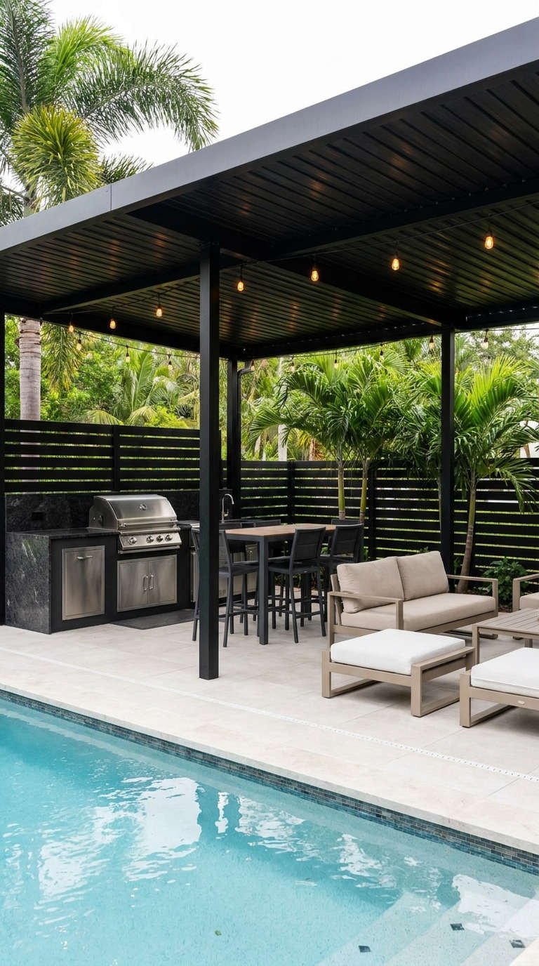 cuisine exterieure couverte piscine tropicale