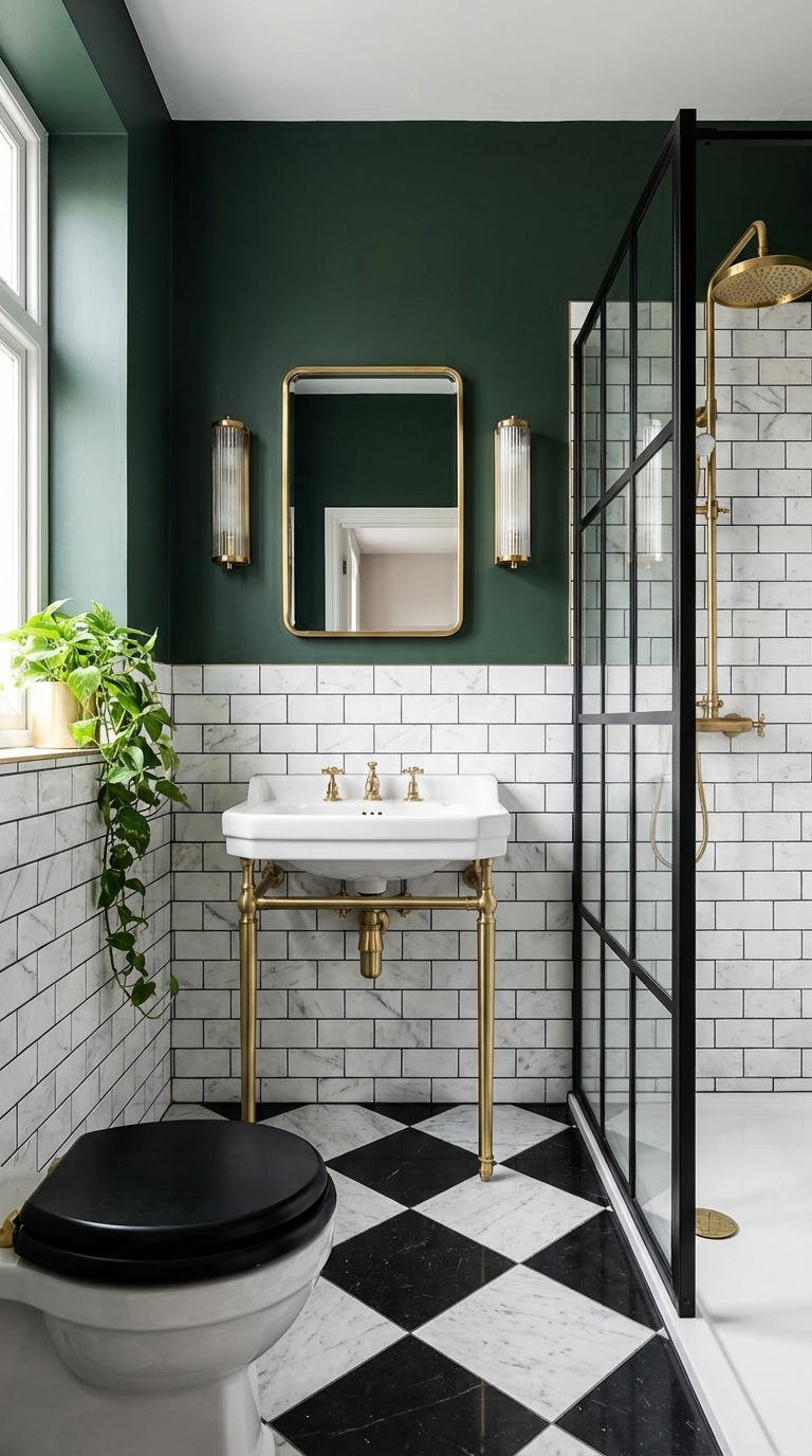 mur vert emeraude damier marbre verriere