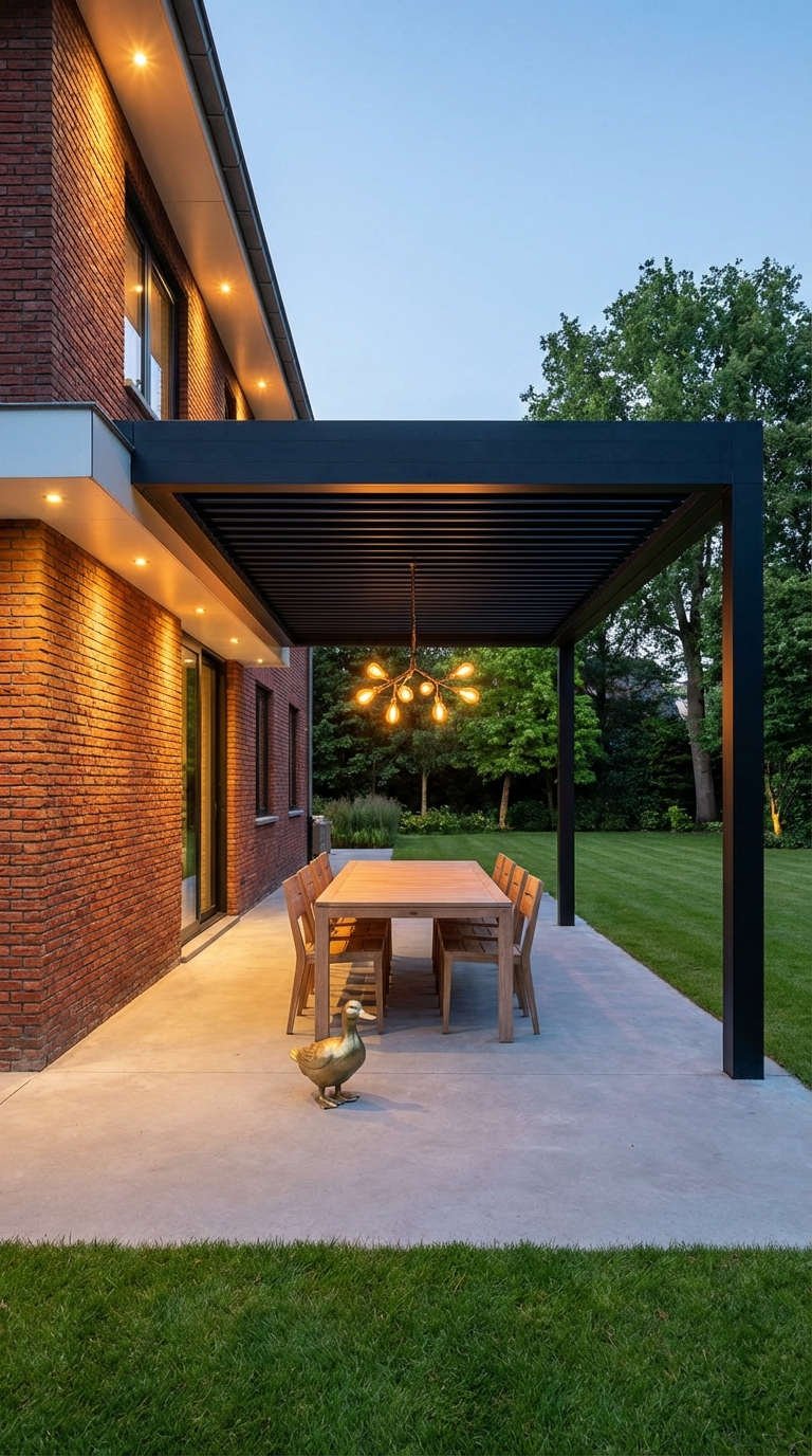 pergola noire lustre dore terrasse