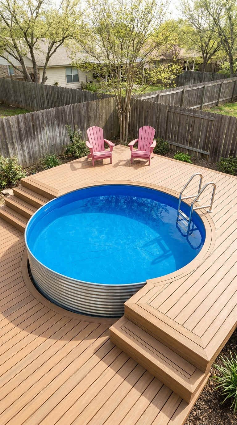 piscine ronde deck bois