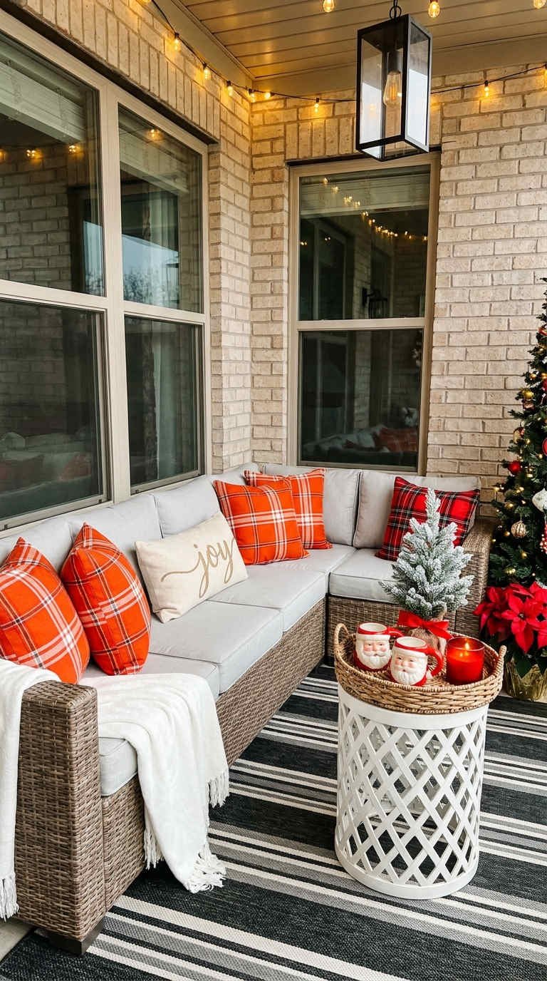 porche noel canape carreaux sapin