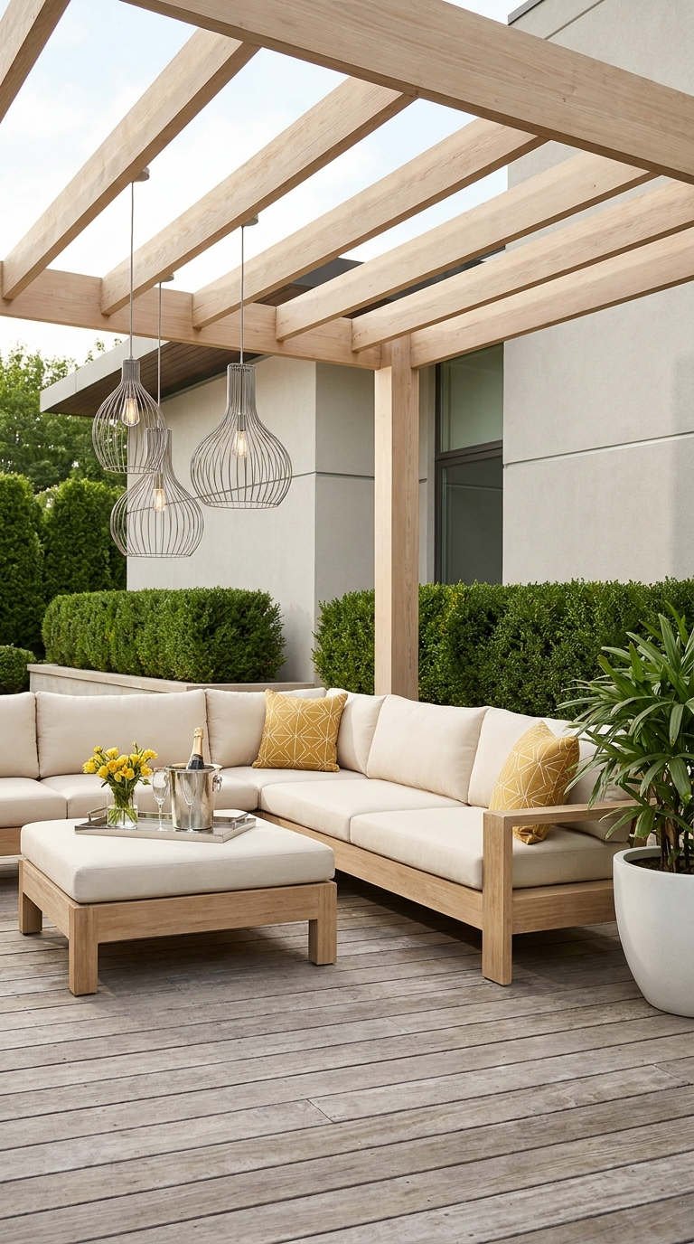 pergola bois clair salon ivoire