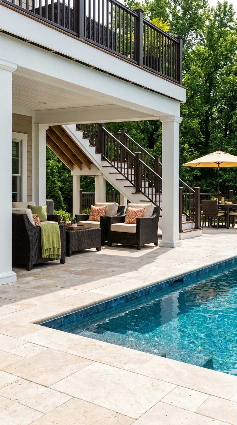 terrasse sous balcon piscine maison