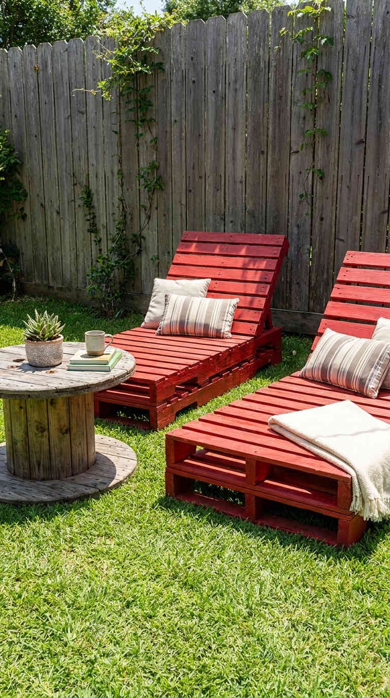 transats palettes rouges jardin