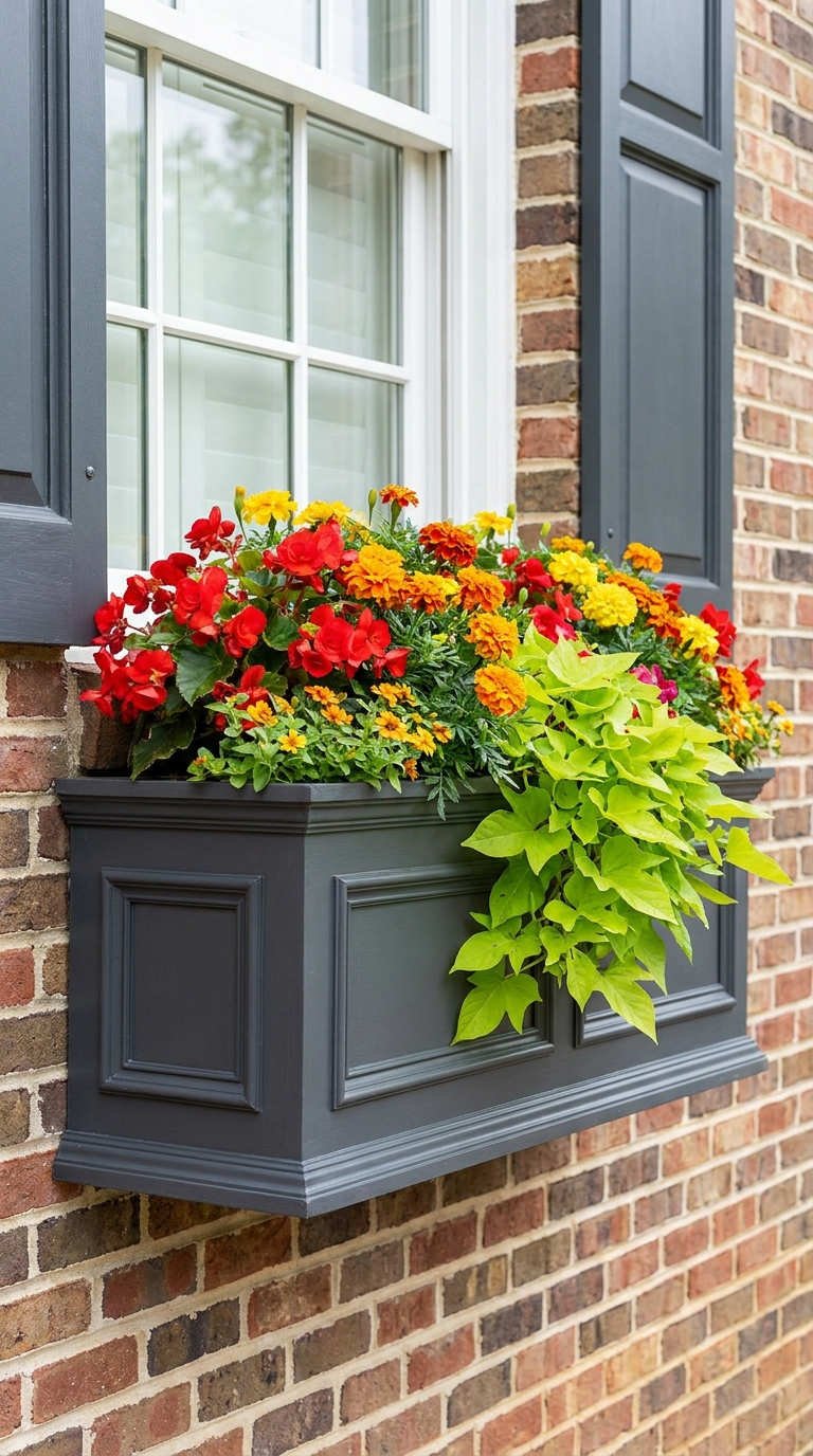 jardiniere grise fleurs vives