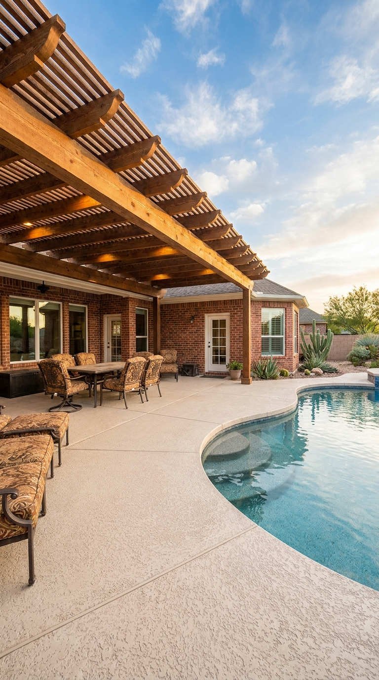 pergola bois courbe piscine chaleureuse