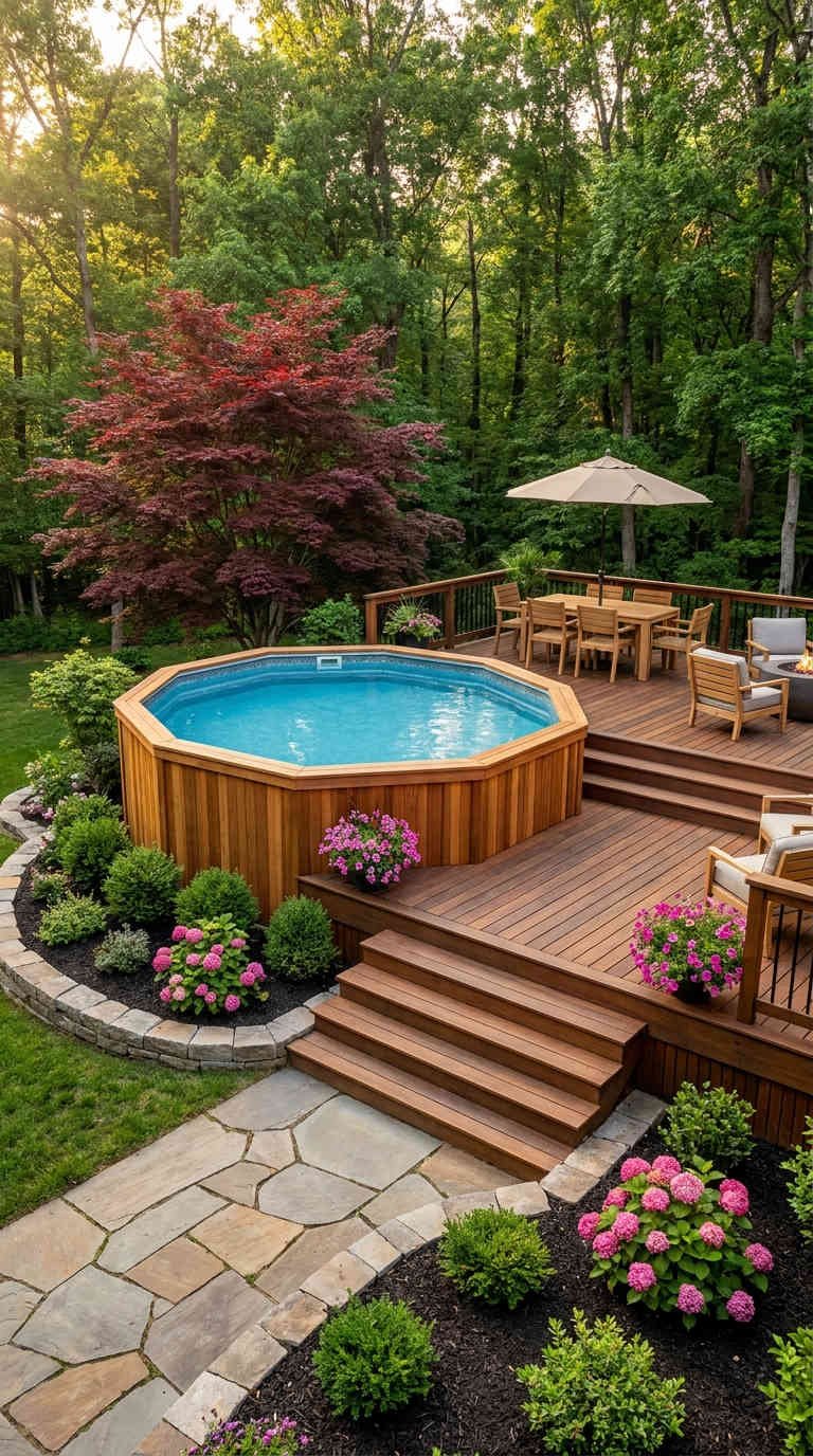 piscine bois jardin forestier