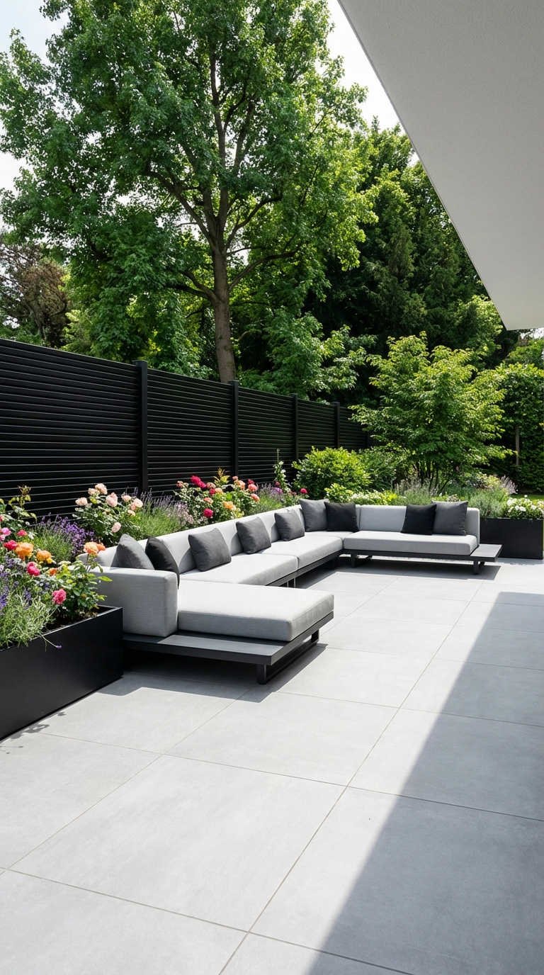 terrasse canape gris cloture noire