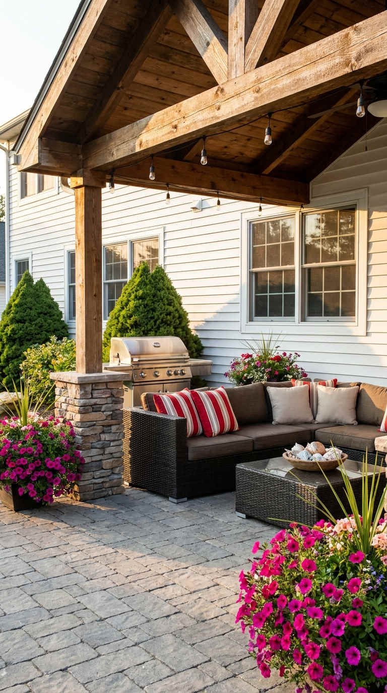 terrasse charpente bois barbecue canape