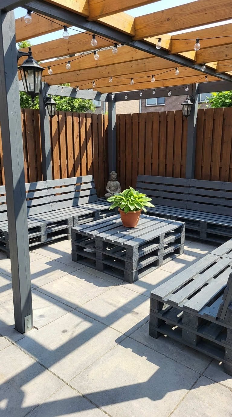 terrasse palette grise pergola anthracite