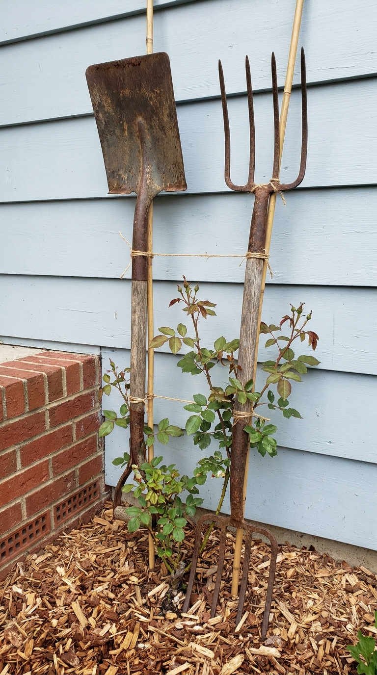 outils anciens tuteurs rosier