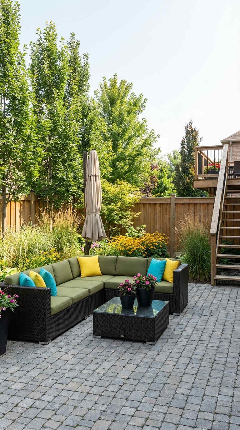 terrasse canape resine coussins colores