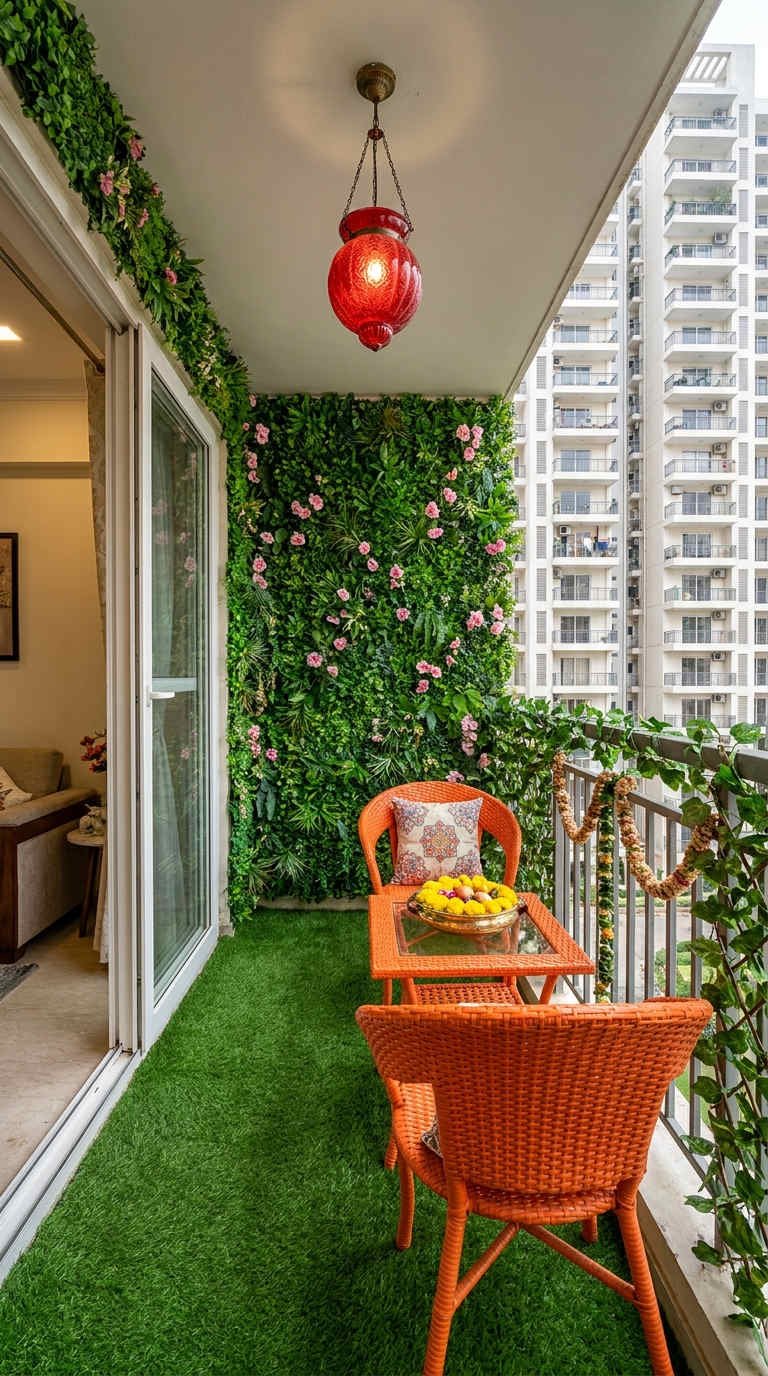 balcon tropical orange mur vegetal