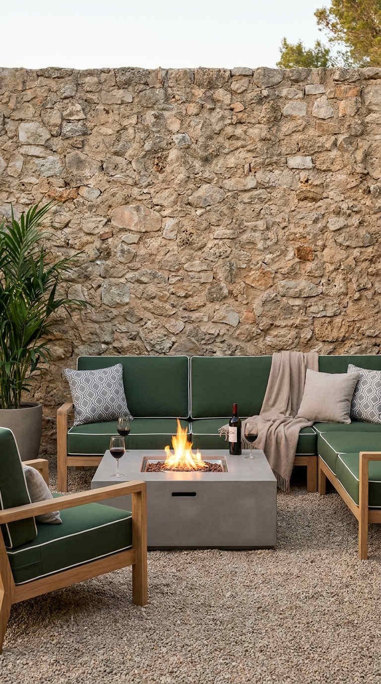 patio pierre canape vert brasero