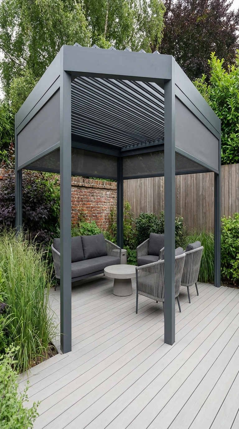 pergola anthracite fauteuils corde briques