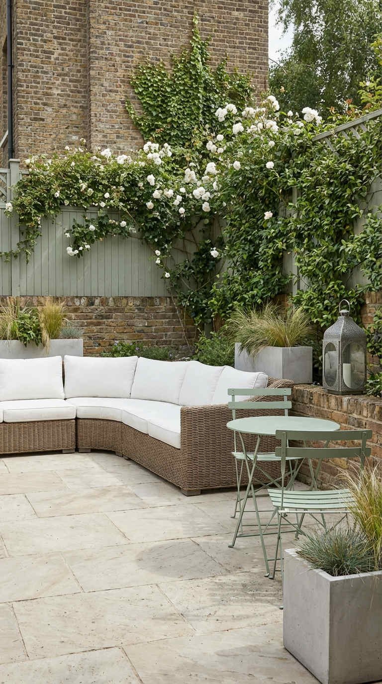 terrasse lanterne metal roses blanches