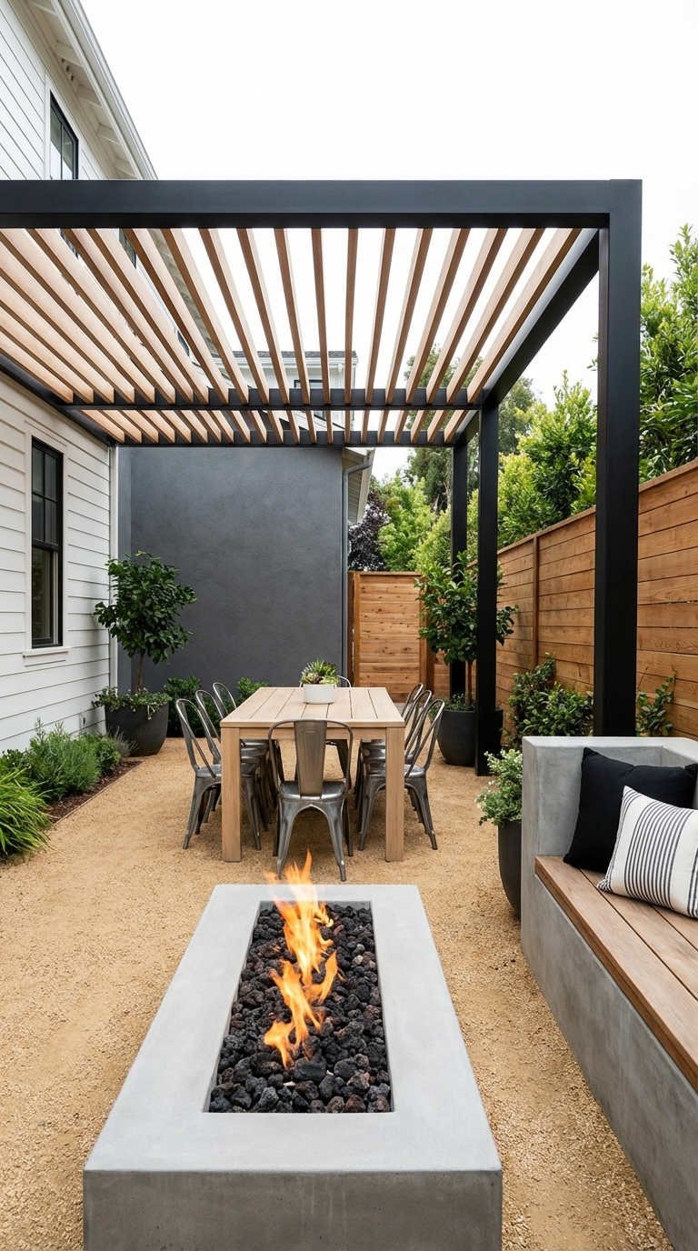 pergola metal table bois brasero