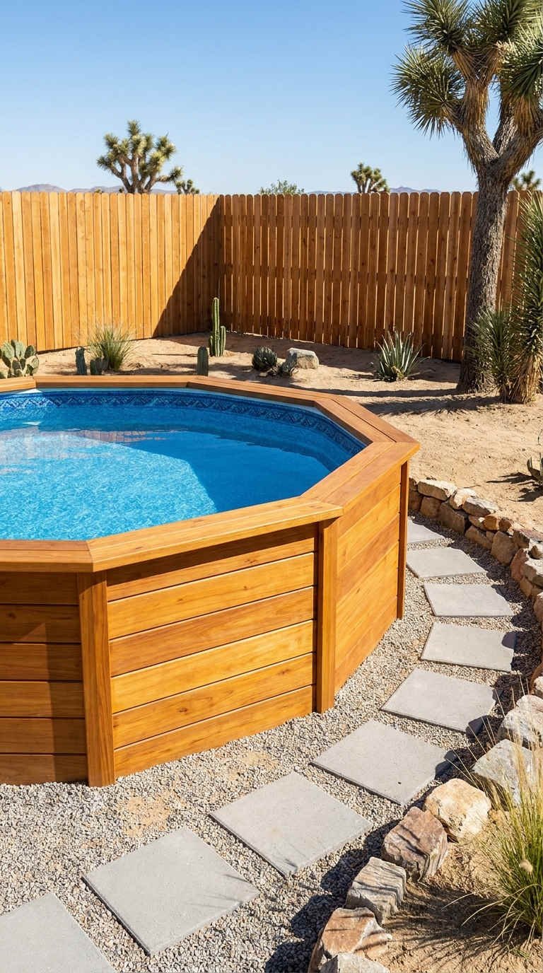 piscine bois jardin desertique