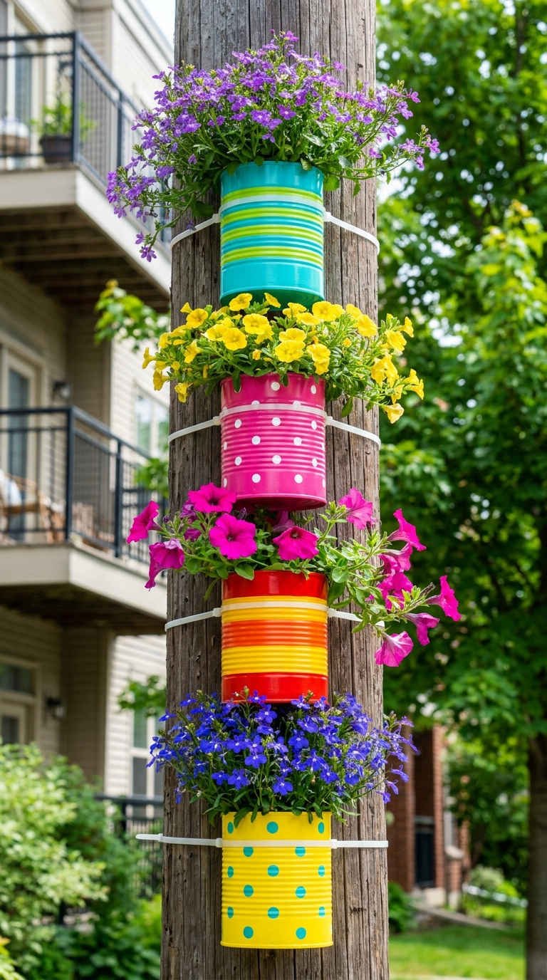 boites colorees poteau fleuri