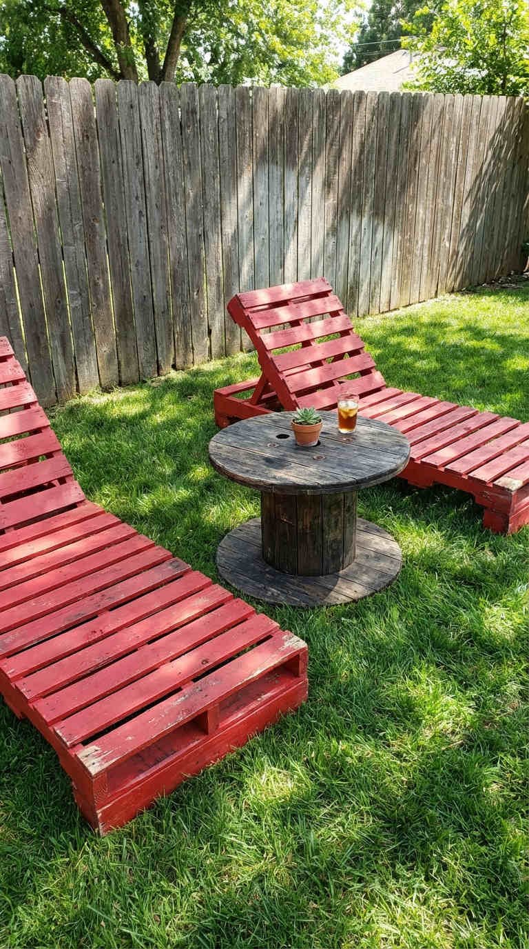 fauteuils palette rouges table touret