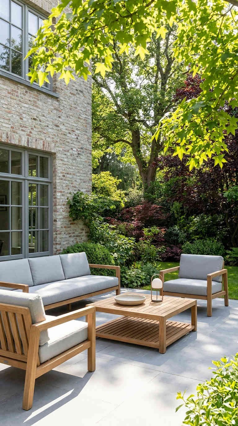 jardin maison pierre mobilier bois