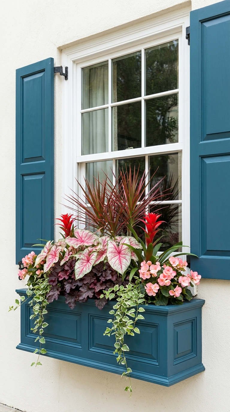 jardiniere bleu canard tropicale