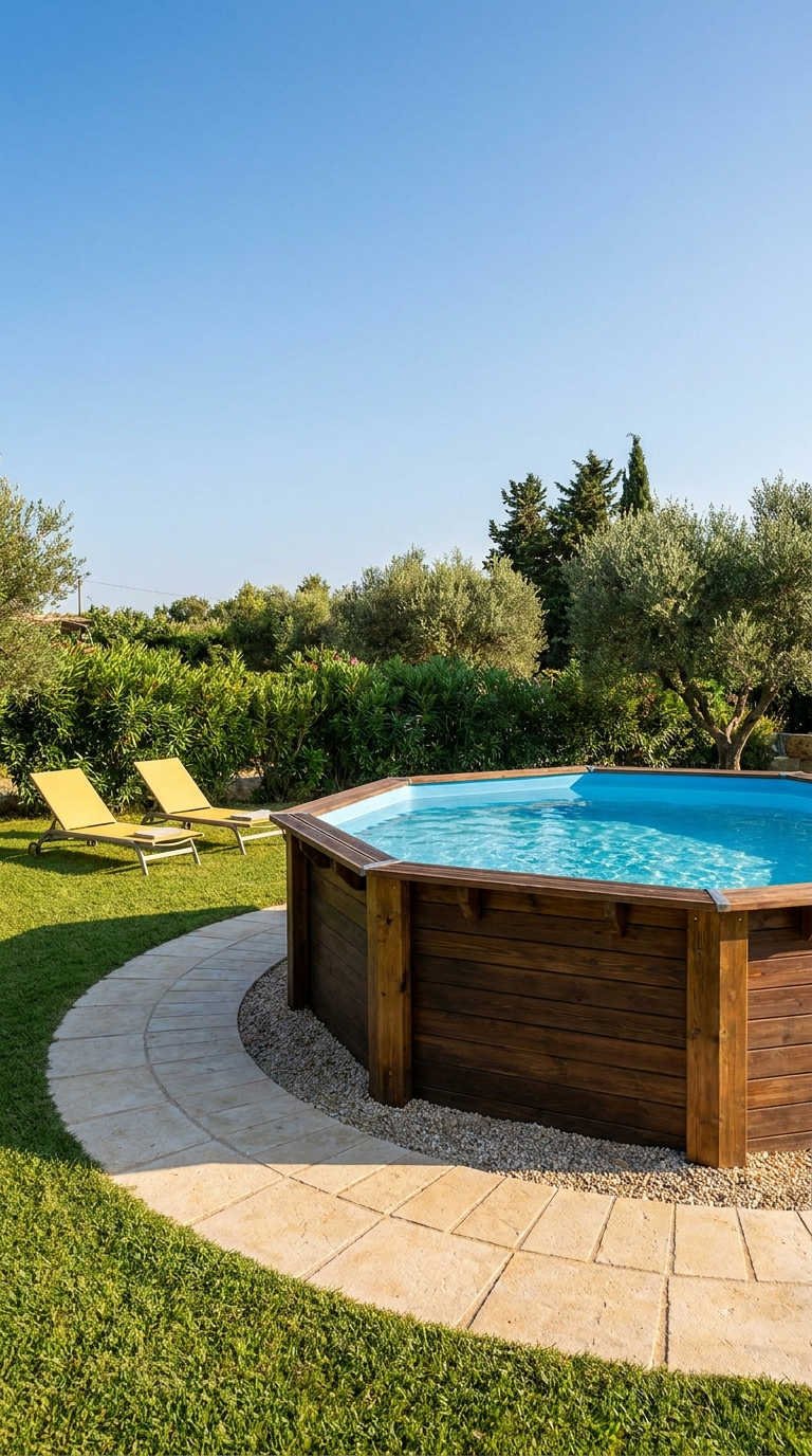 piscine bois jardin mediterraneen