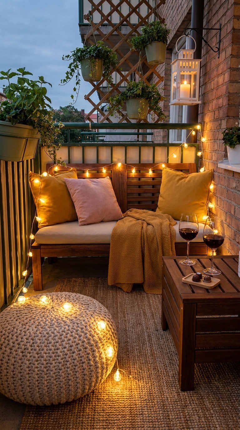 mini salon soir guirlandes pouf