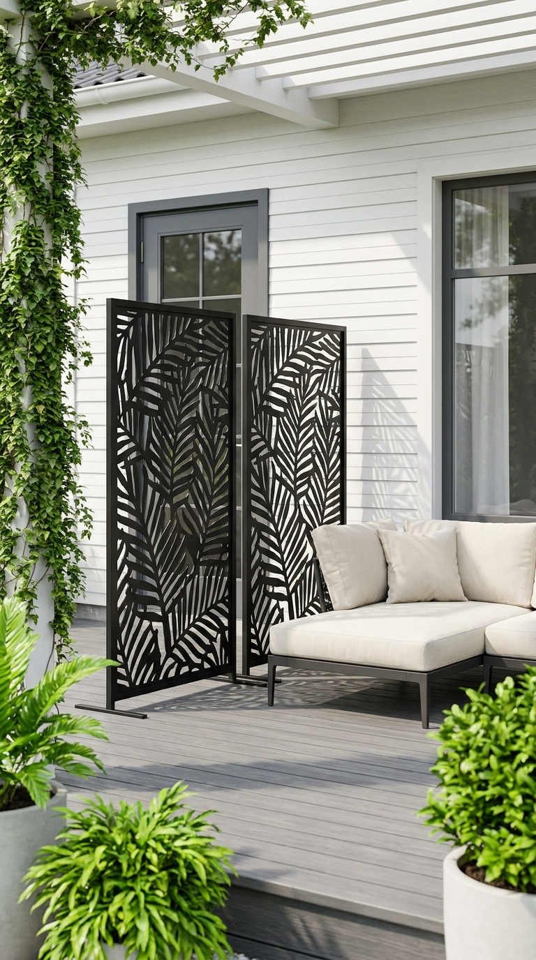 paravents noirs feuilles terrasse