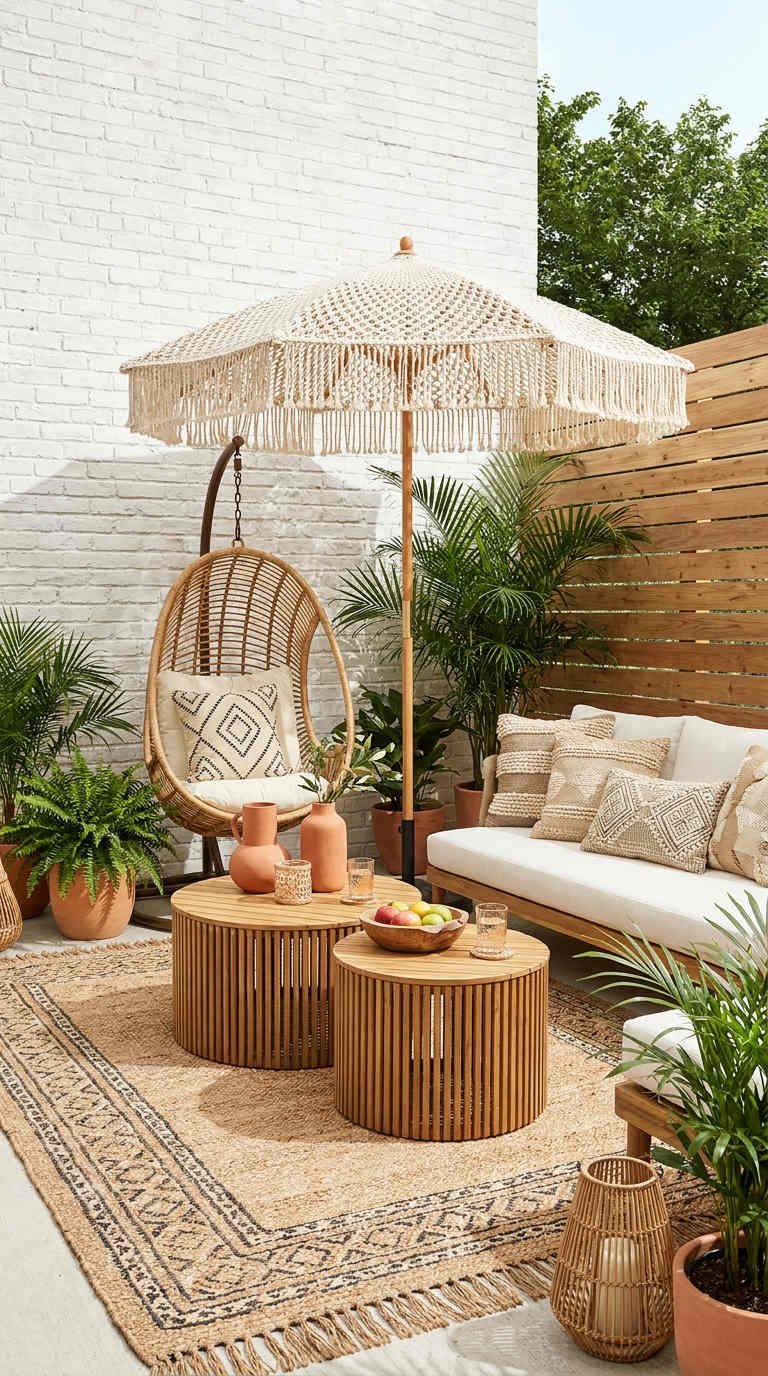 petite terrasse naturelle fauteuil suspendu