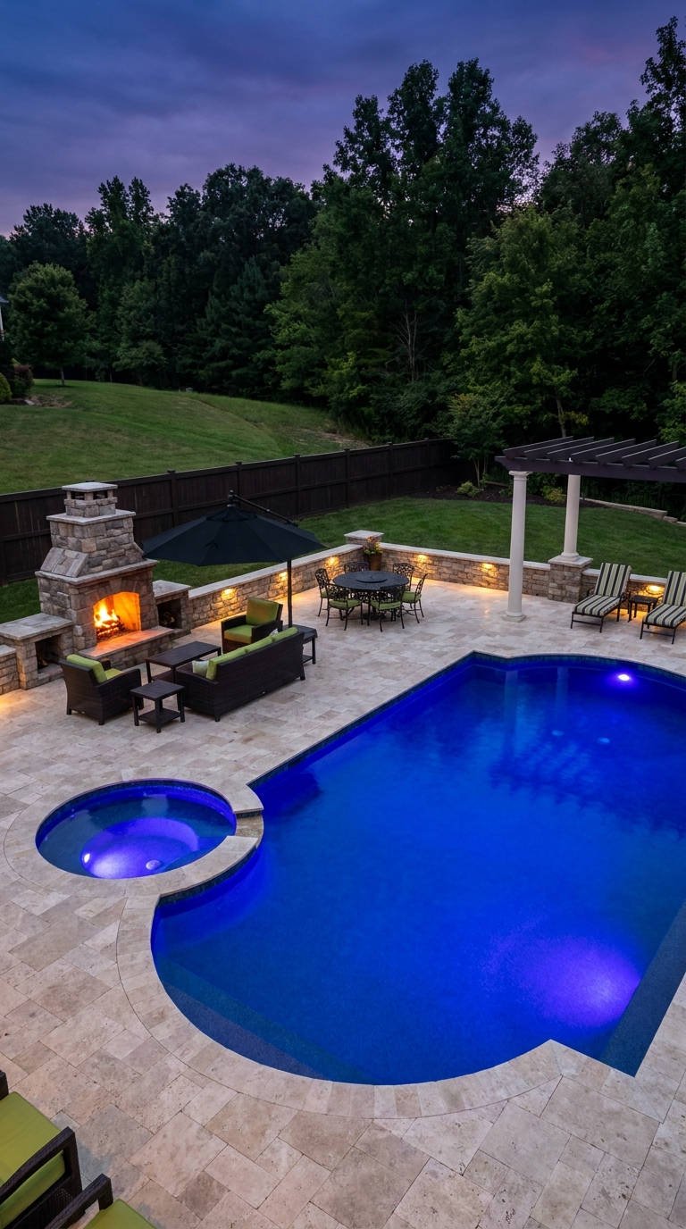 piscine nuit terrasse foyer lumineuse