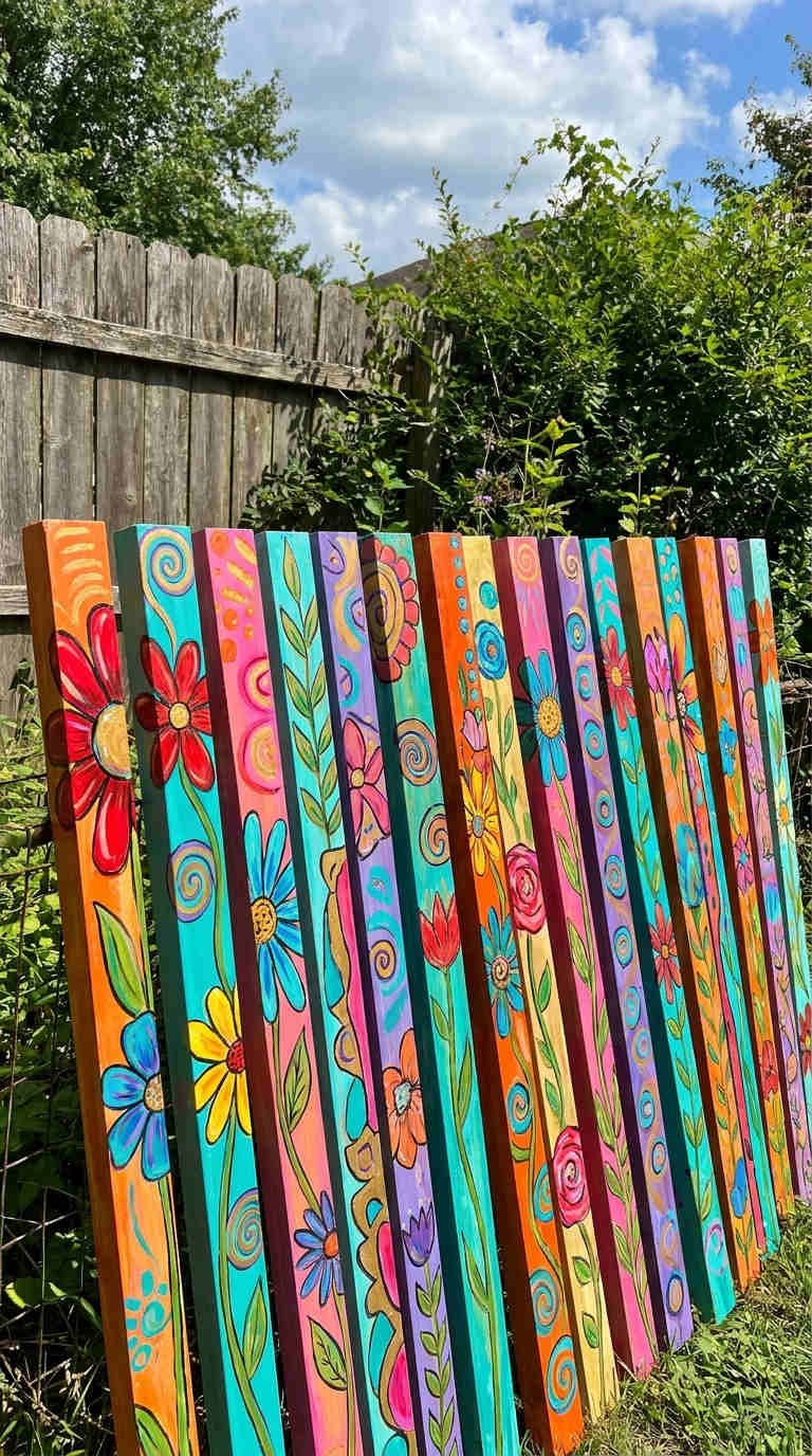 planches peintes fleurs jardin