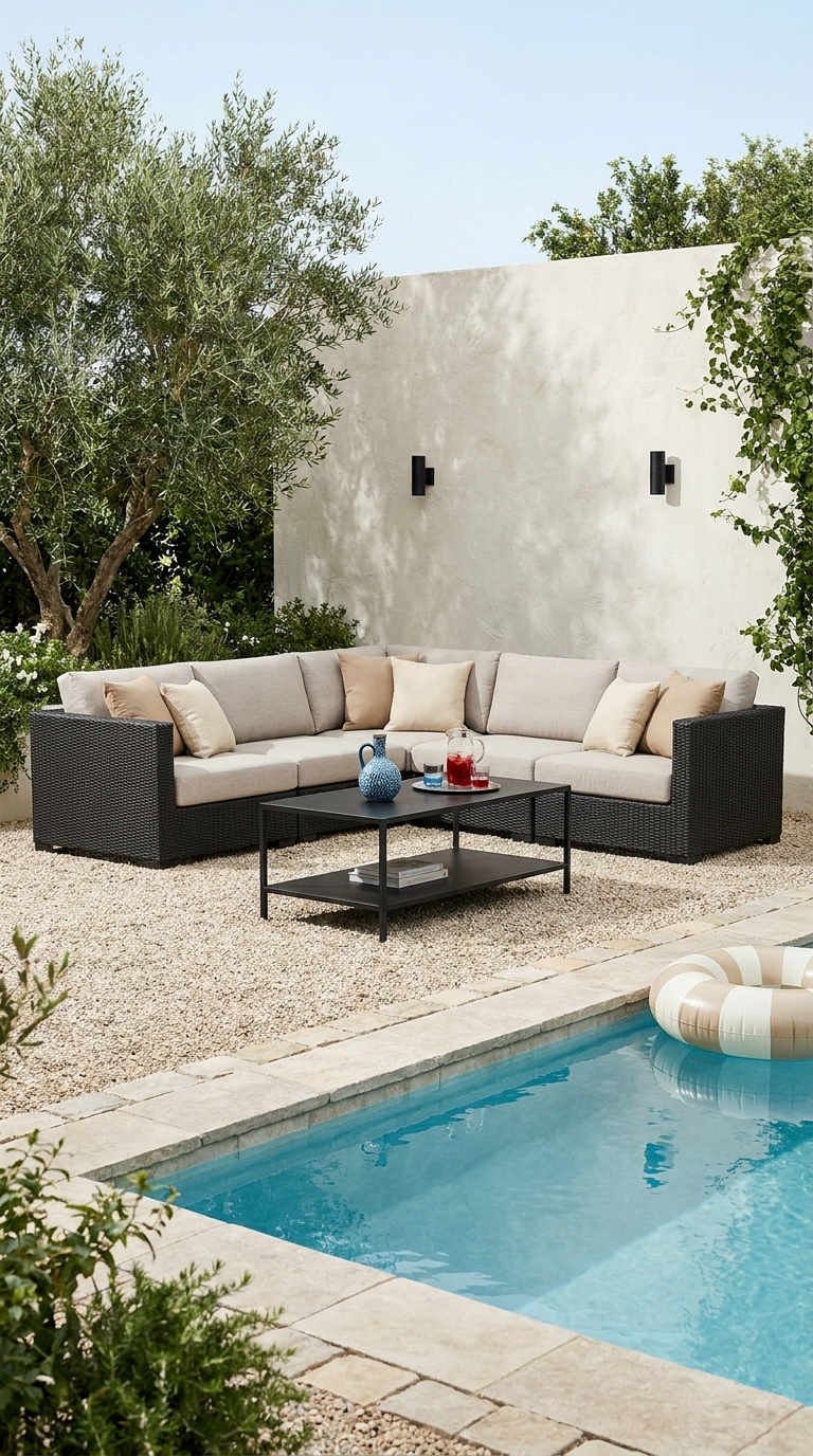 salon piscine resine noire beige