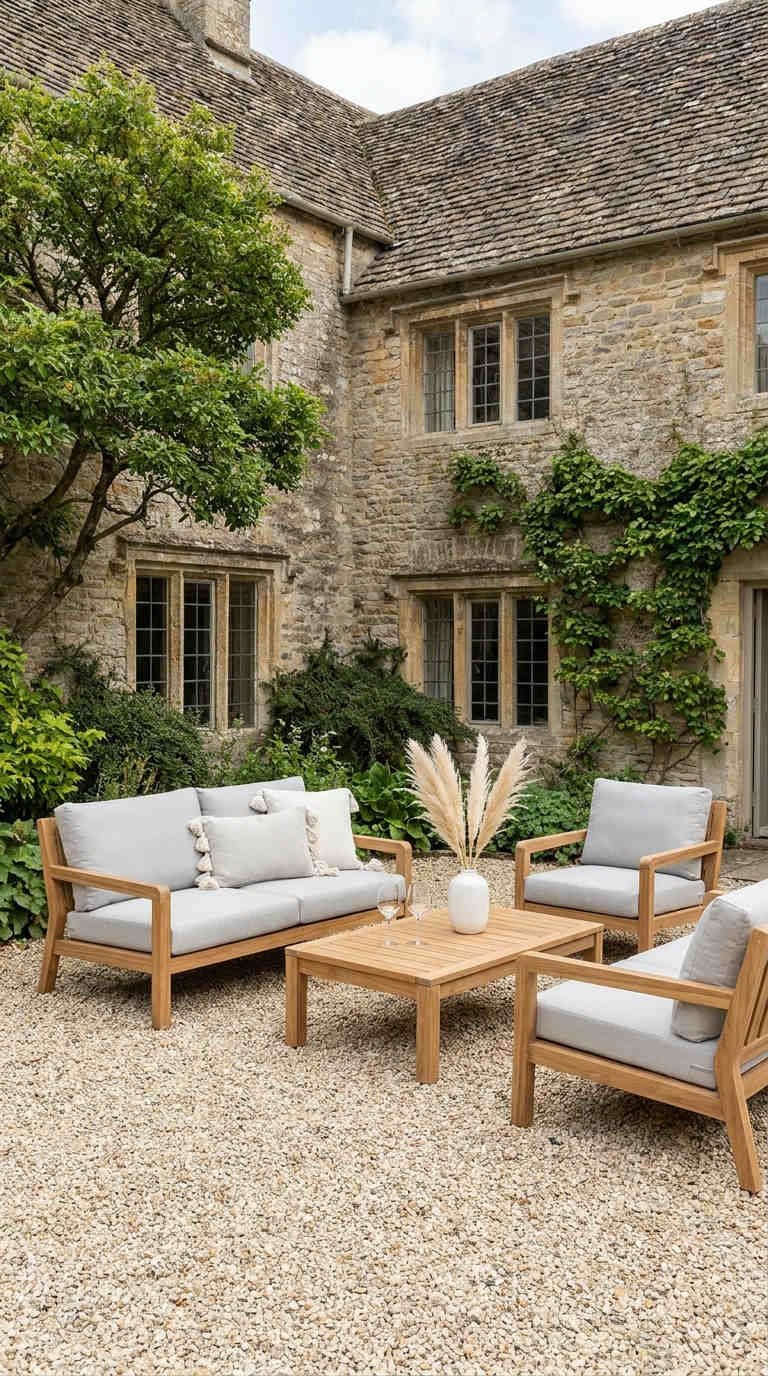 cour gravier maison pierre bois