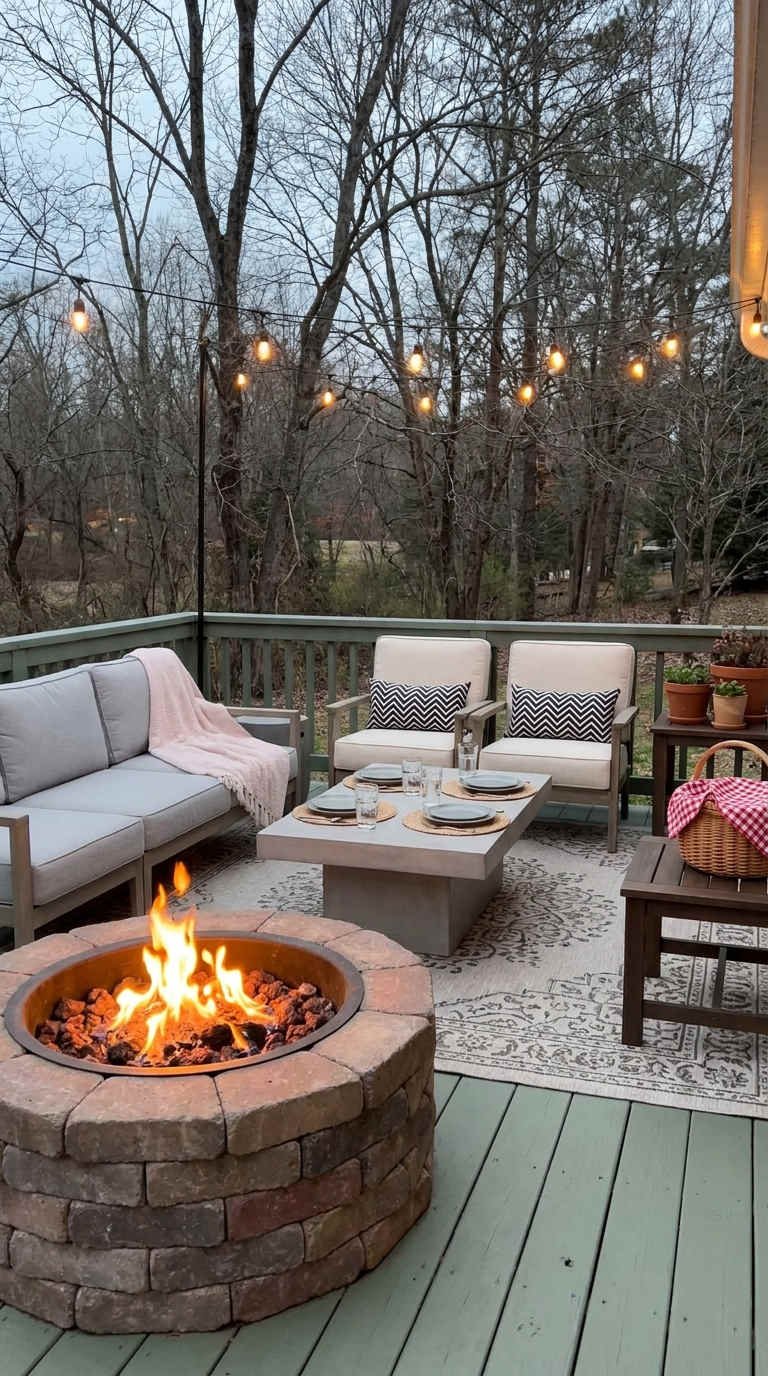 deck brasero fauteuils guirlandes soir