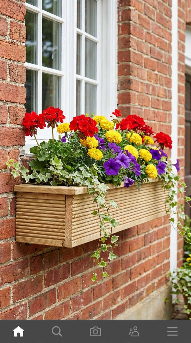 jardiniere bois striee geraniums