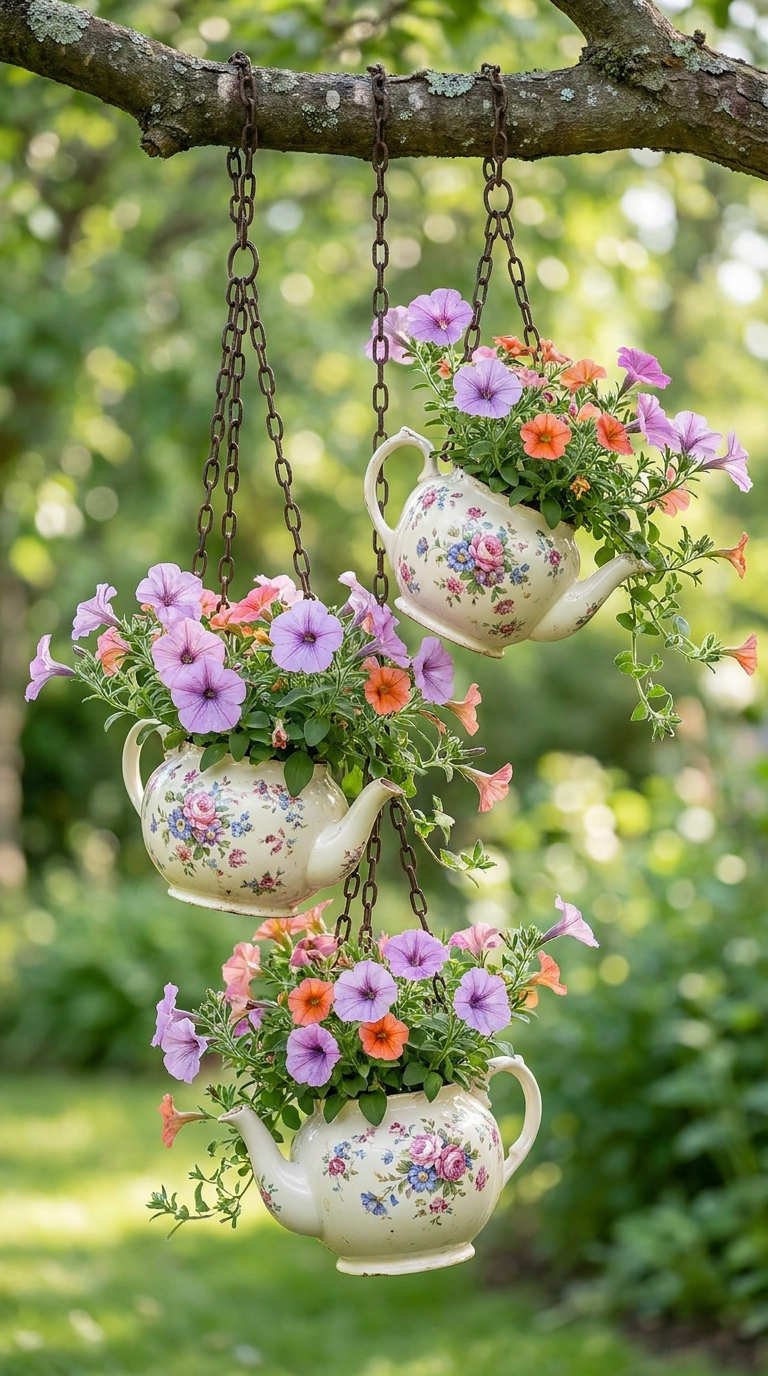 theieres suspendues fleurs pastel