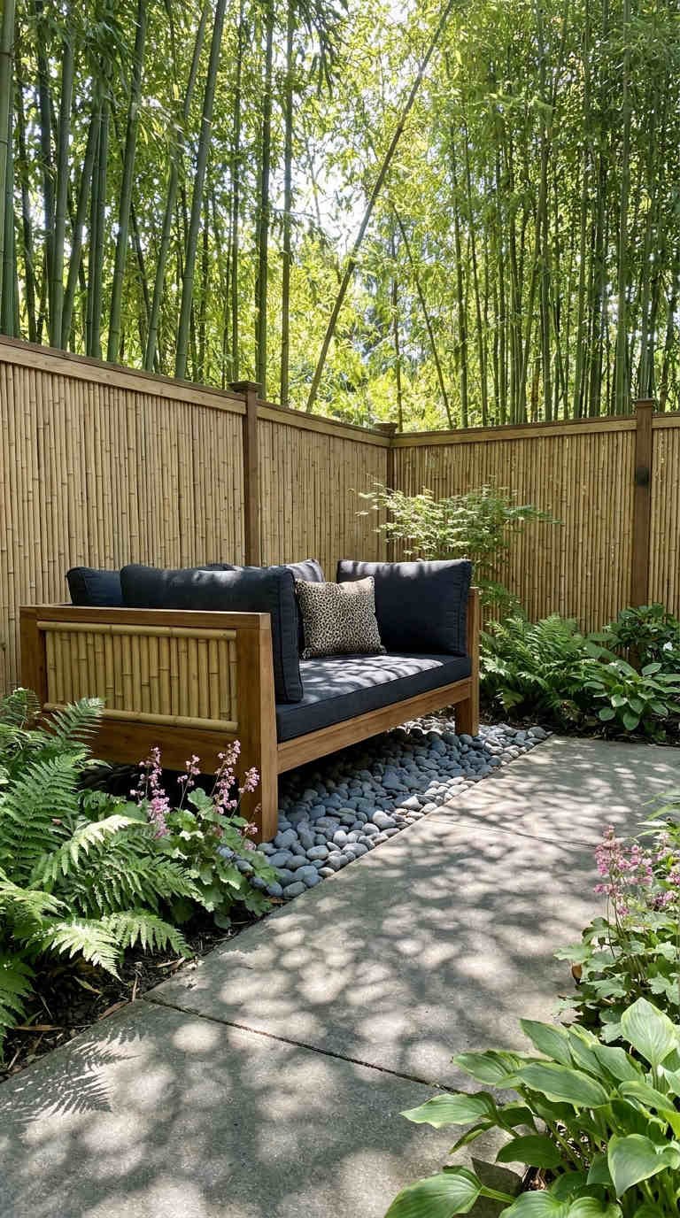 banc bambou jardin ombre