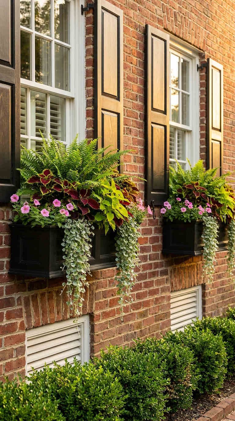 jardinieres noires facade brique