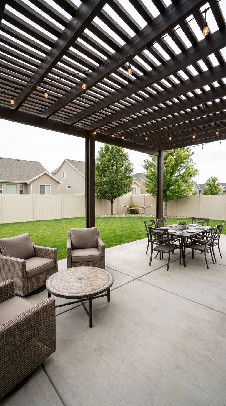 pergola noire repas salon jardin